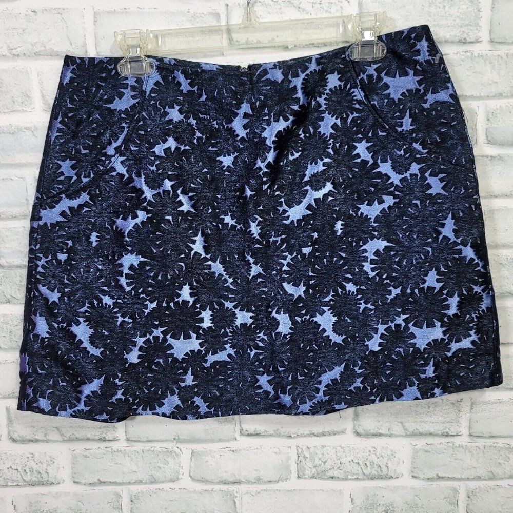 Vera Wang Lavender Label Womens 10 Blue Black Floral Brocade Aline Mini Skirt